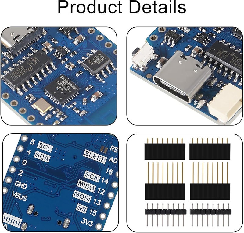 ACEIRMC 10 قطع WeMos D1 Mini V4.0.0 نوع-C USB لوح واي فاي إنترنت الأشياء قائم على ESP8266 4MB متوافق مع Arduino MicroPython Nodemcu (V4.0.0 نوع-C) - Image 3